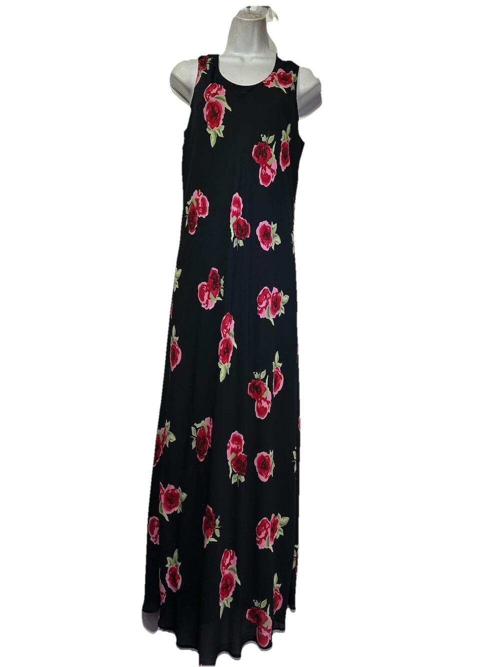 molly malloy black red floral beaded long sleeveless dress Size 10